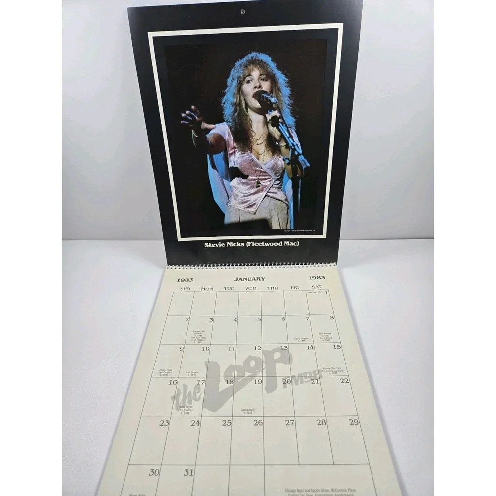 1983 The Loop FM98 Chicago Vtg. Wall Calander Musicians Jagger, Nicks, Ozzy, Who